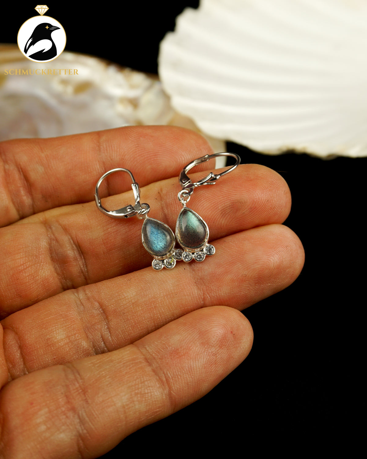 Labradorit-Ohrringe mit funkelnden Zirkonia aus 925 Silber