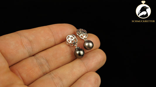 Tahitiperlen Ohrringe mit floraler 925 Silber Fassung