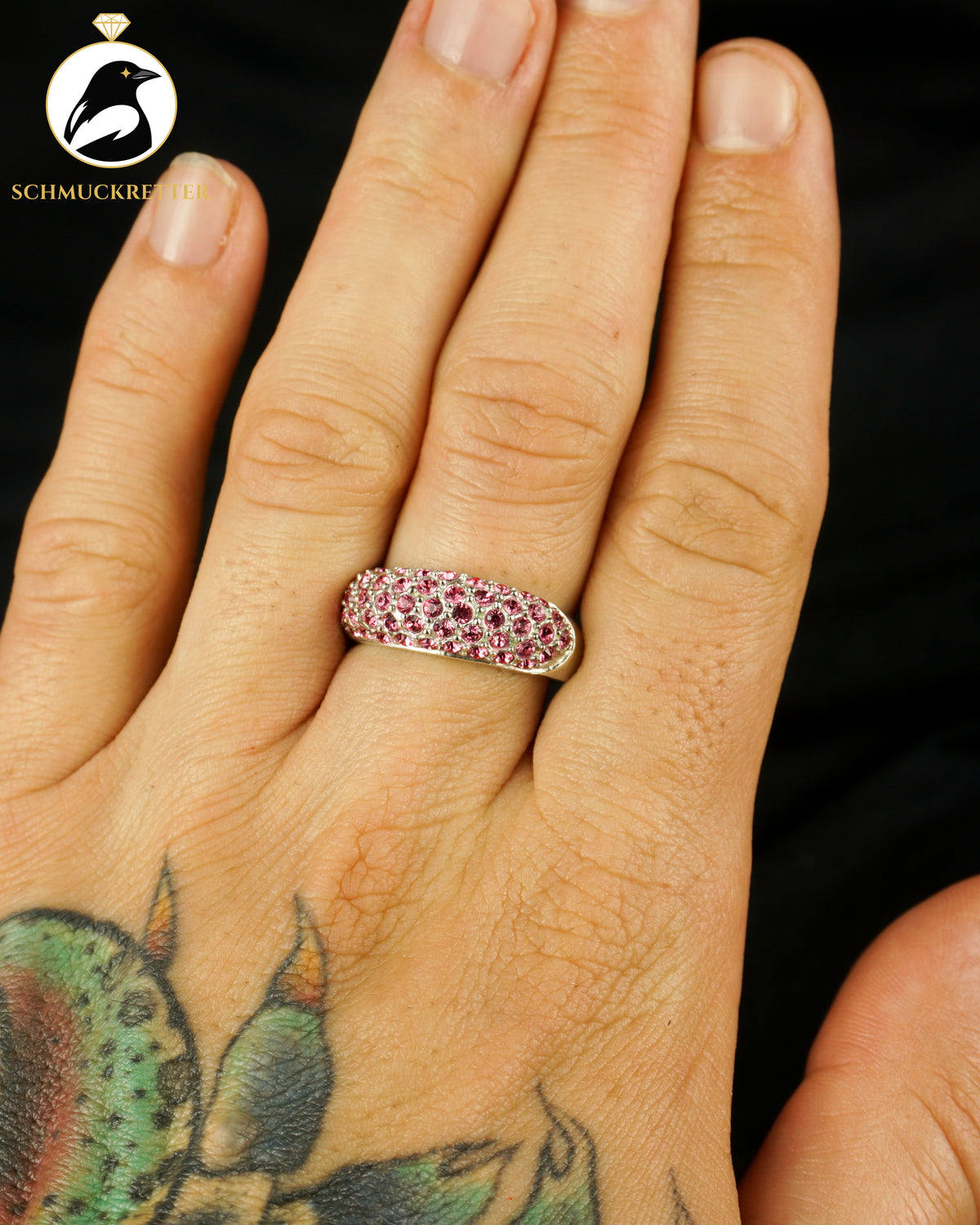925 Silber Ring mit pinken Strasssteinen, Gr. 60