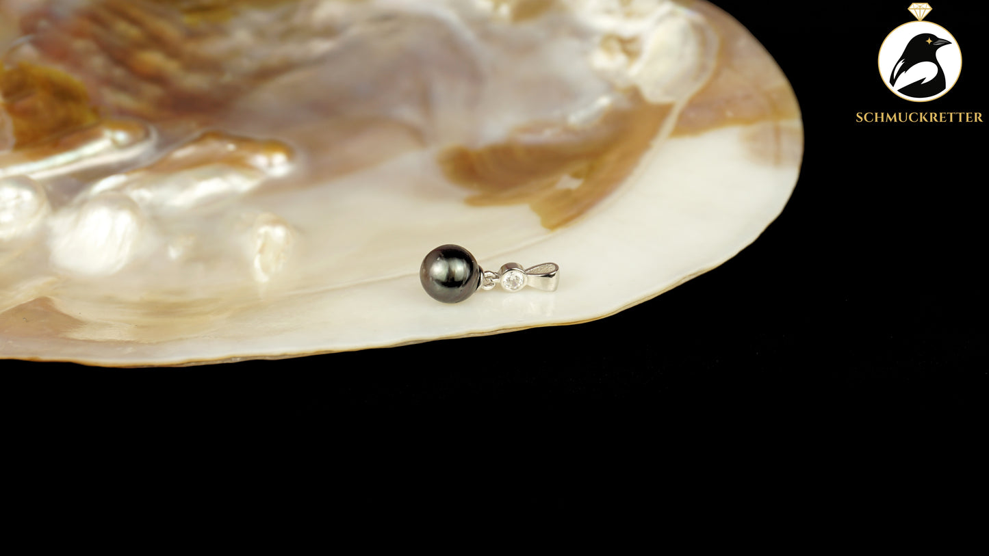 Edler Tahitiperlen Anhänger mit Zirkonia aus 925 Silber