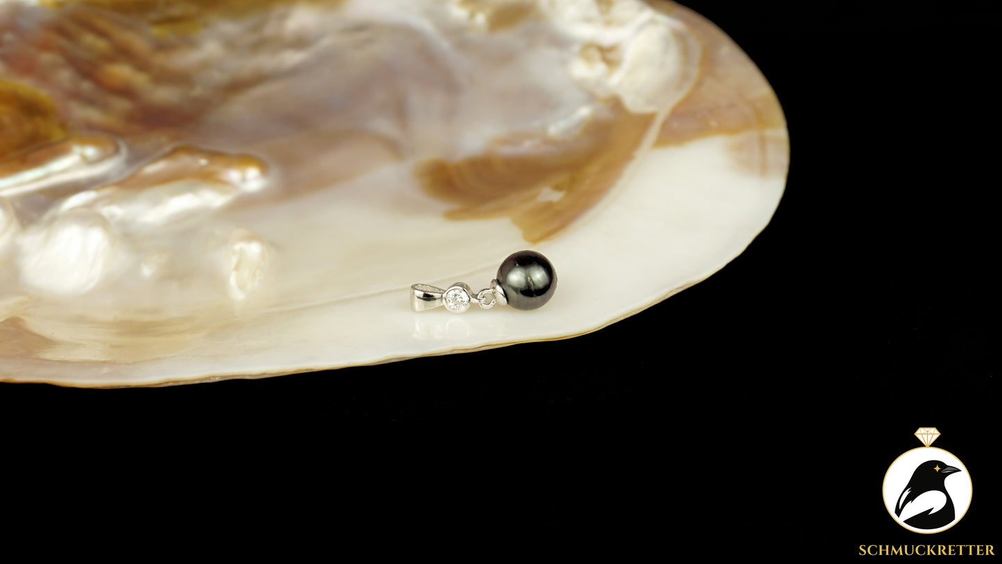Edler Tahitiperlen Anhänger mit Zirkonia aus 925 Silber