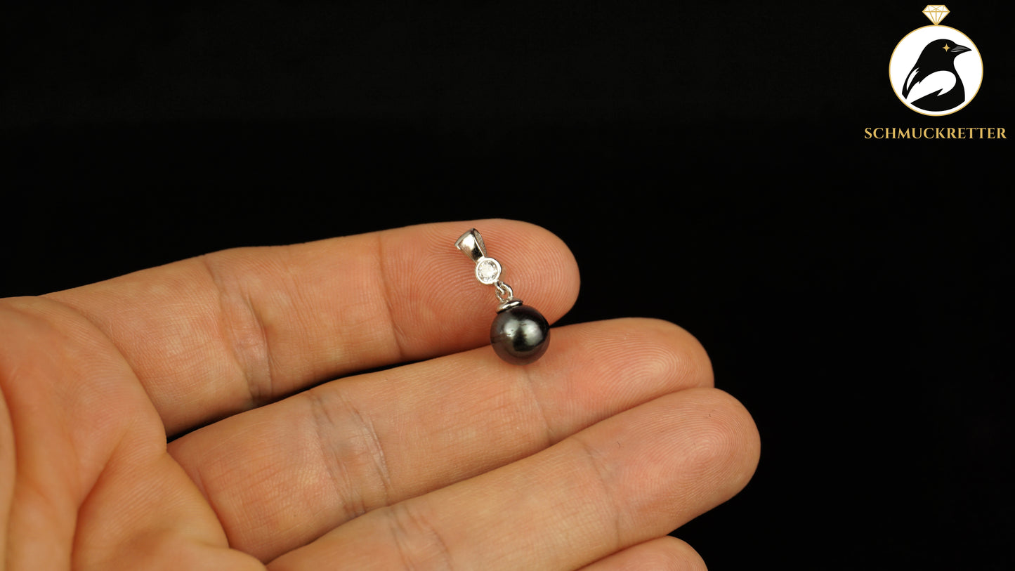 Edler Tahitiperlen Anhänger mit Zirkonia aus 925 Silber