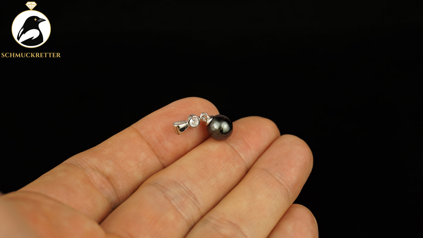 Edler Tahitiperlen Anhänger mit Zirkonia aus 925 Silber