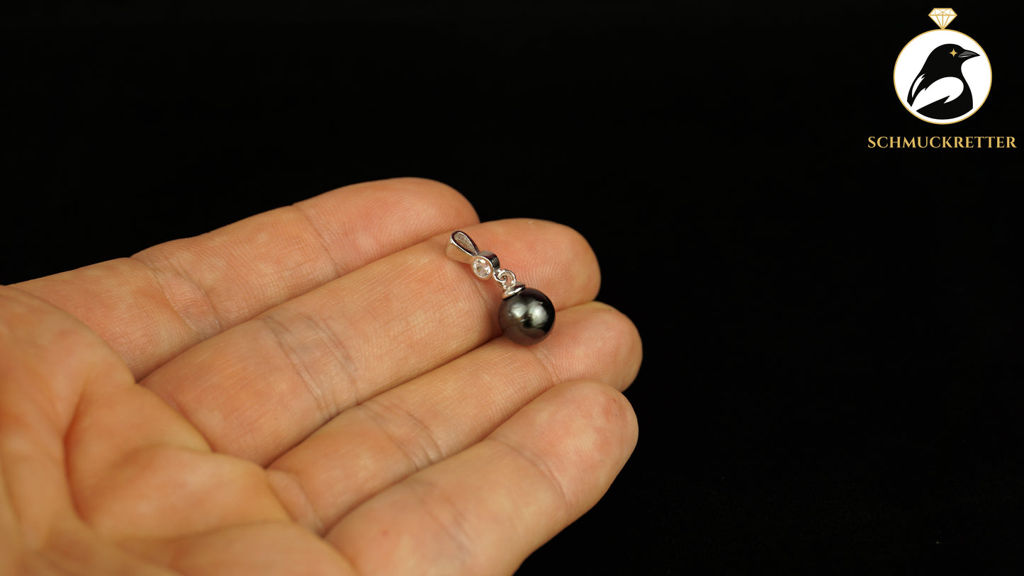 Edler Tahitiperlen Anhänger mit Zirkonia aus 925 Silber