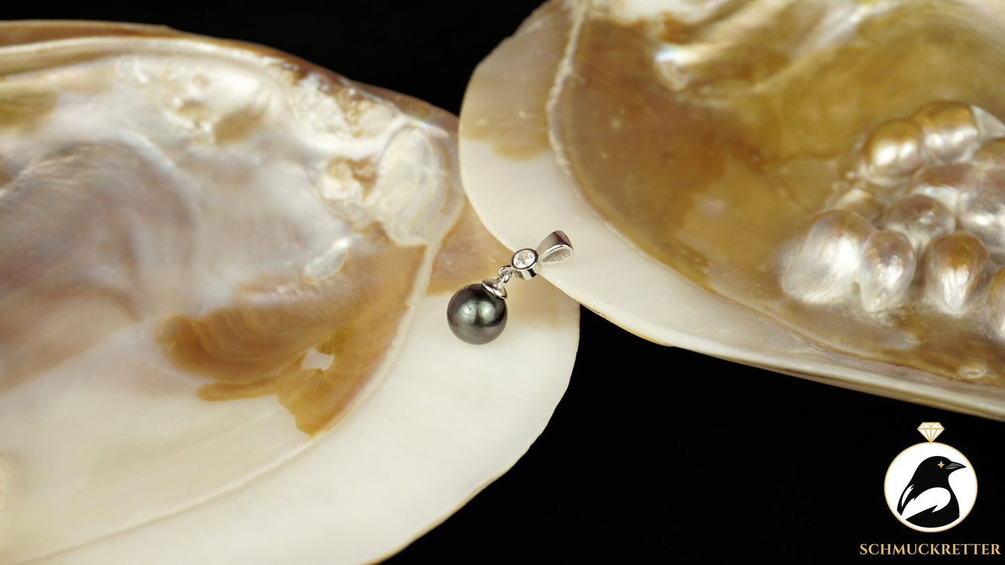 Edler Tahitiperlen Anhänger mit Zirkonia aus 925 Silber