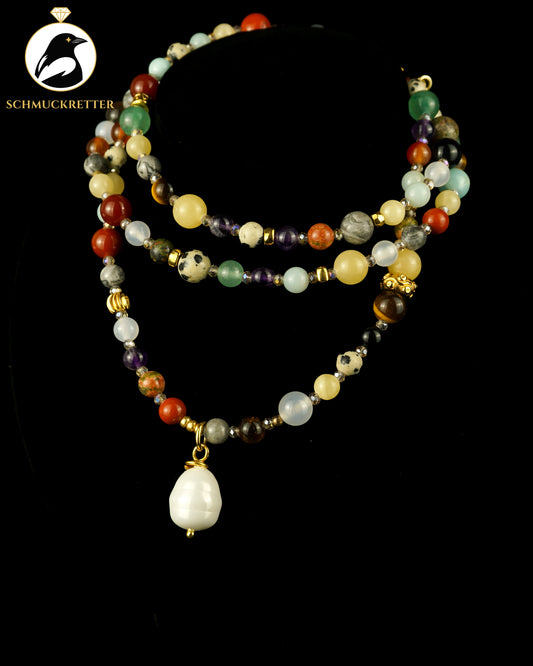 Juwelenkind | Vergoldetes Designercollier mit Multi-Edelsteinen, SALE