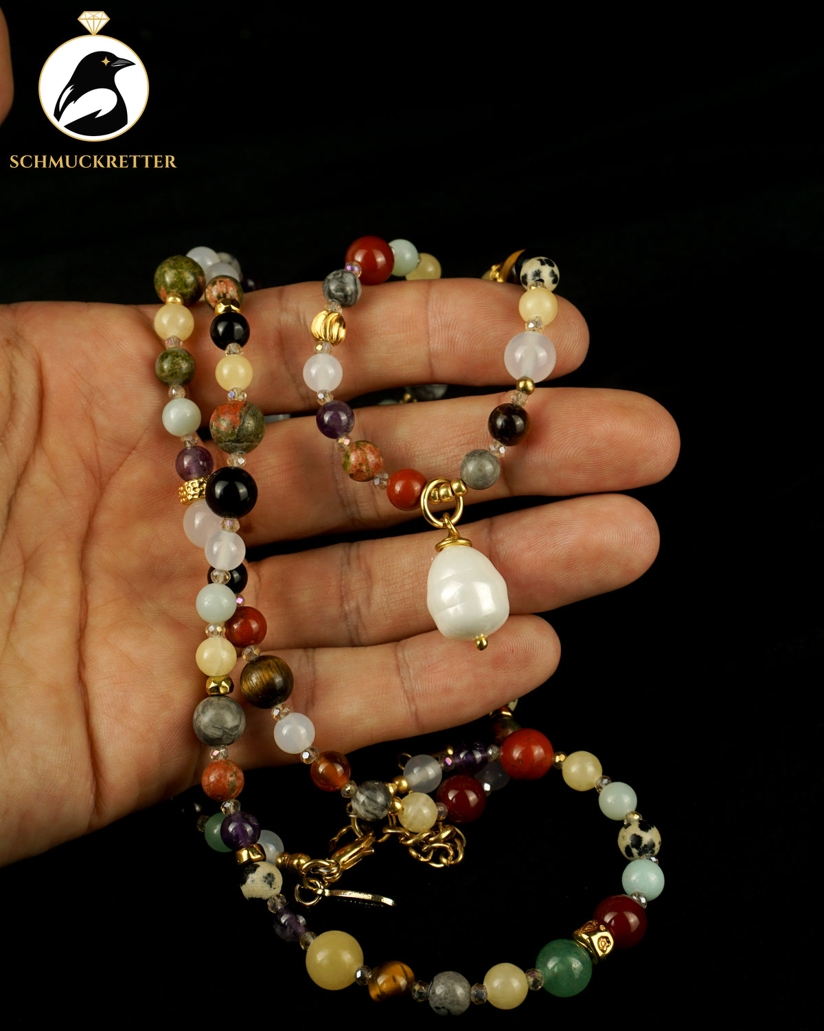 Juwelenkind | Vergoldetes Designercollier mit Multi-Edelsteinen