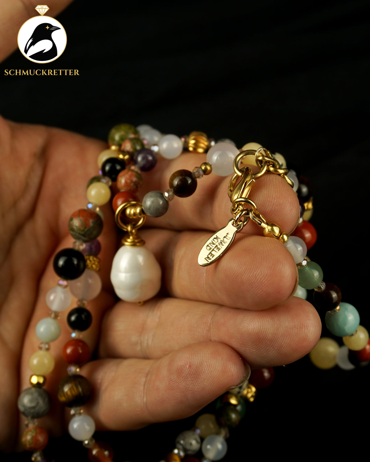 Juwelenkind | Vergoldetes Designercollier mit Multi-Edelsteinen