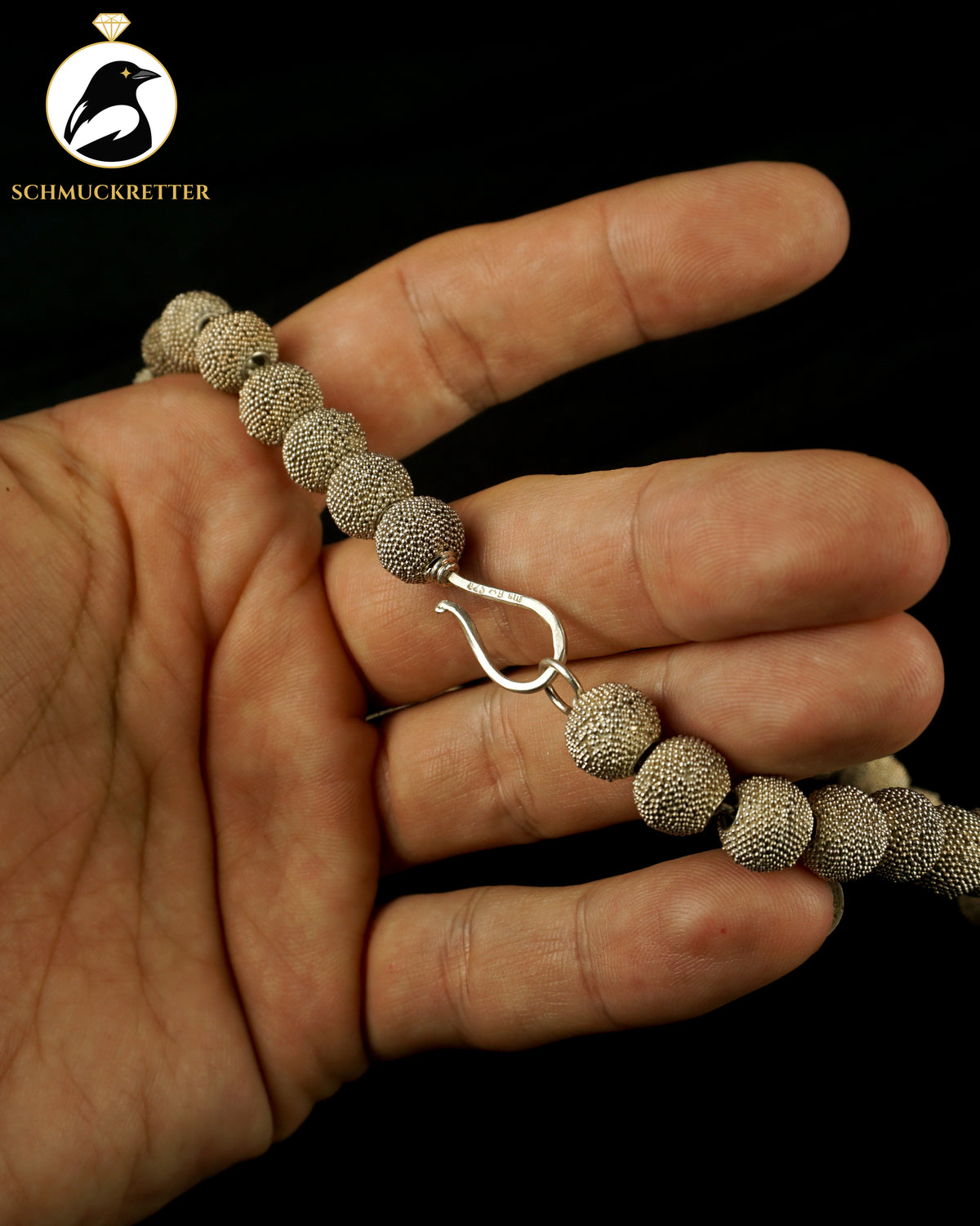 Massives 925 Silber-Collier mit granulierten Silberperlen | ca. 70 g
