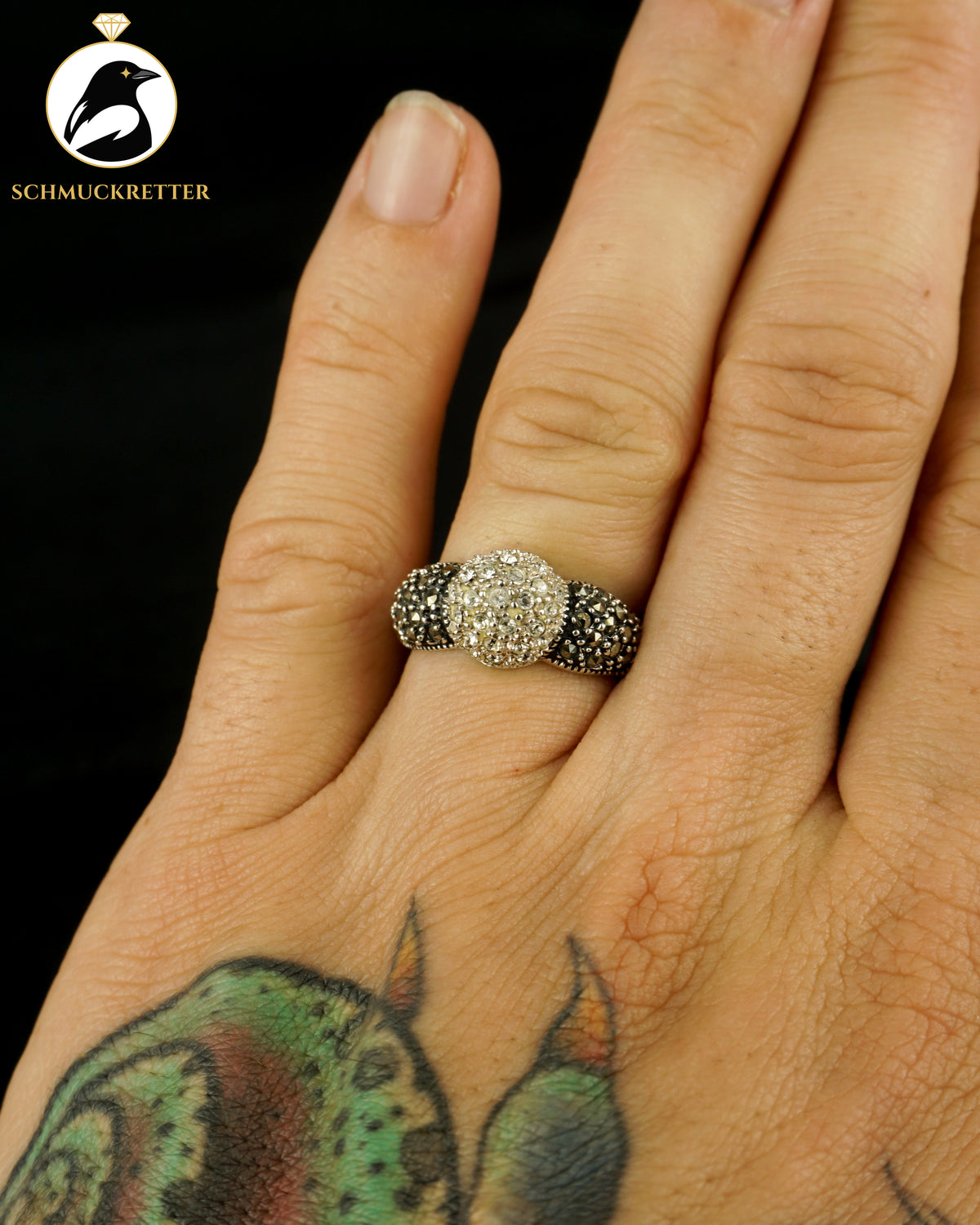 925 Silber Ring mit Markasiten & Strasssteine, Gr. 54