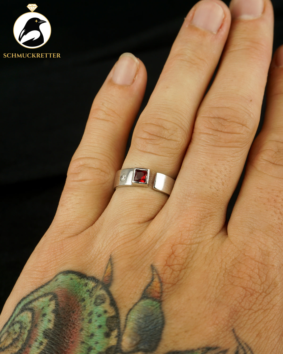 925 Silber Ring mit rotem & weißem Zirkonia, Gr. 55