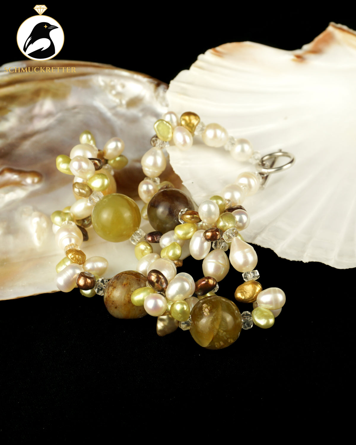 Set: Armband und Kette aus Süßwasserperlen & Onyxmarmor