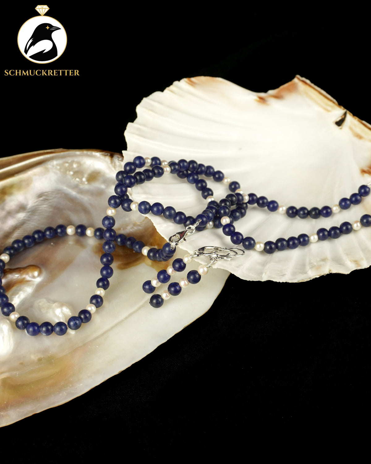 Set: Halskette, Armband & Ohrringe | Lapislazuli & Süßwasserperlen | 925 Silber