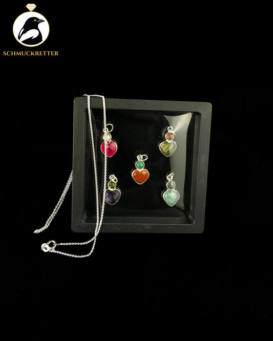 Schatzkette│5x Edelstein Anhänger│925 Silber Kette