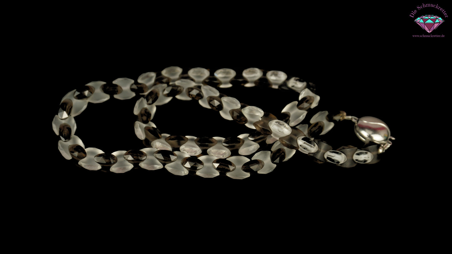 Facettierte Glassteinkette (klar & rauchgrau) mit 925 Silber Verschluss