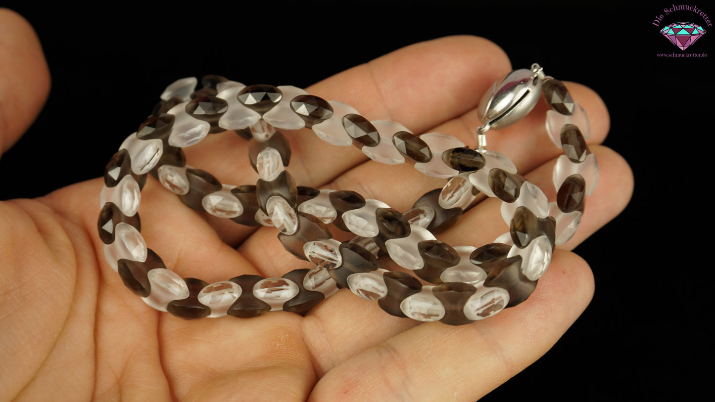 Facettierte Glassteinkette (klar & rauchgrau) mit 925 Silber Verschluss