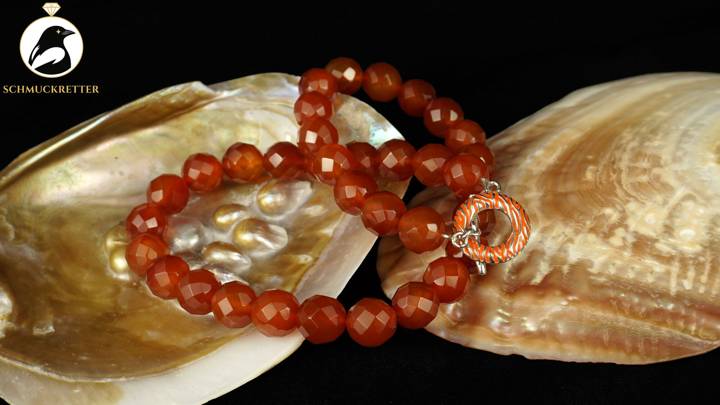 Karneol Kette von David Sigal, emaillierter 925 Silber Verschluss, SALE