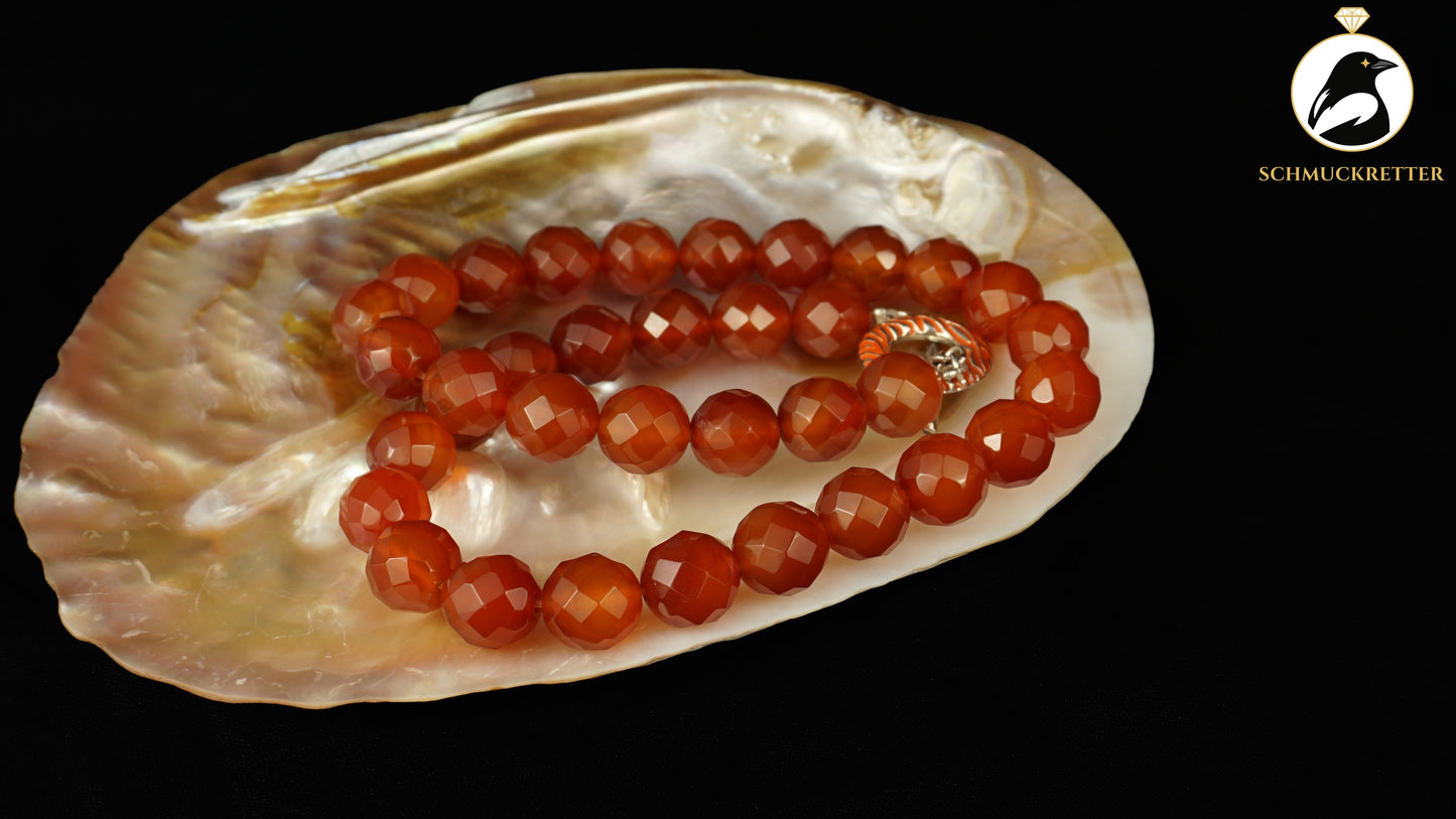 Karneol Kette von David Sigal, emaillierter 925 Silber Verschluss, SALE
