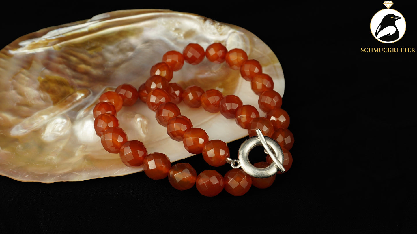 Karneol Kette von David Sigal, emaillierter 925 Silber Verschluss, SALE