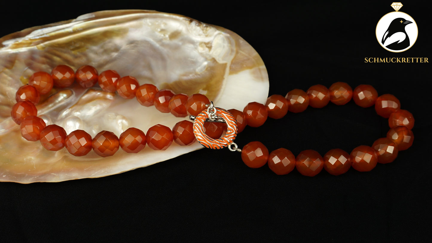 Karneol Kette von David Sigal, emaillierter 925 Silber Verschluss, SALE