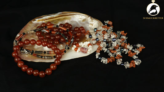 Schmuckretter Auswahl – Ketten Karneol, Achat, Ring aus Muscheln