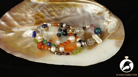 Boho Kette aus bunten Edelsteinen & 925 Silber, SALE