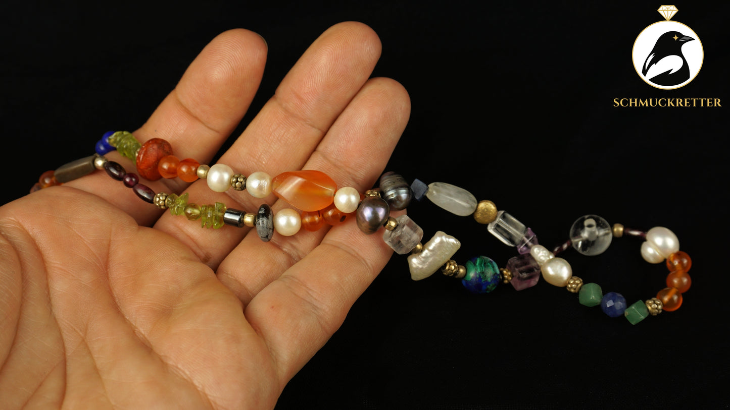 Boho Kette aus bunten Edelsteinen & 925 Silber, SALE