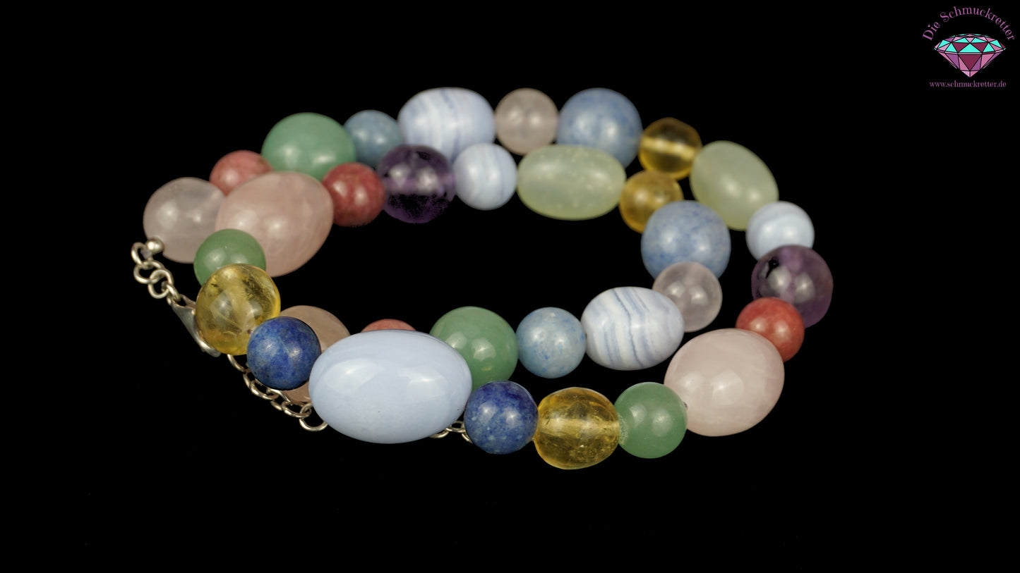 Bunte Edelsteinkette mit 925 Silber Verschluss