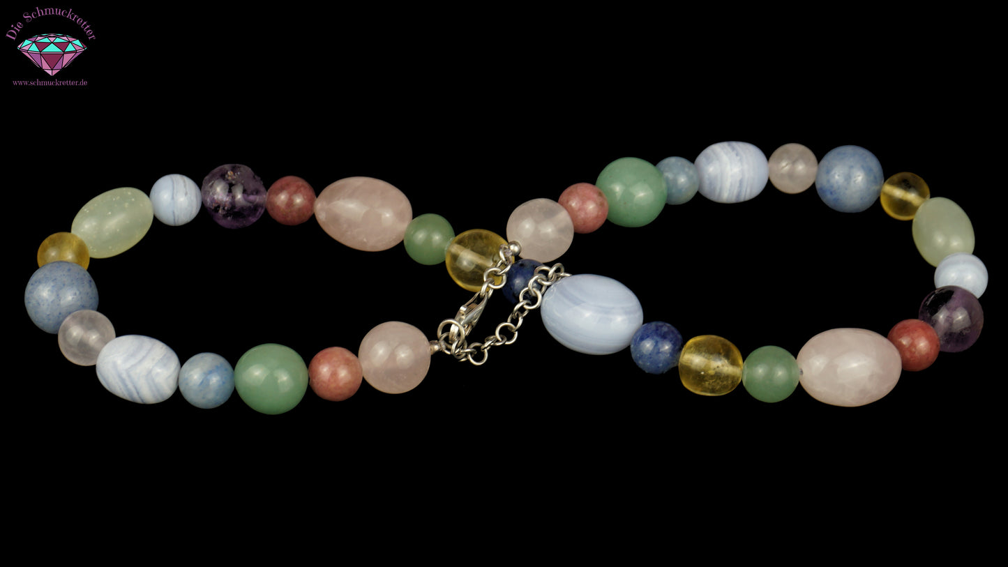 Bunte Edelsteinkette mit 925 Silber Verschluss
