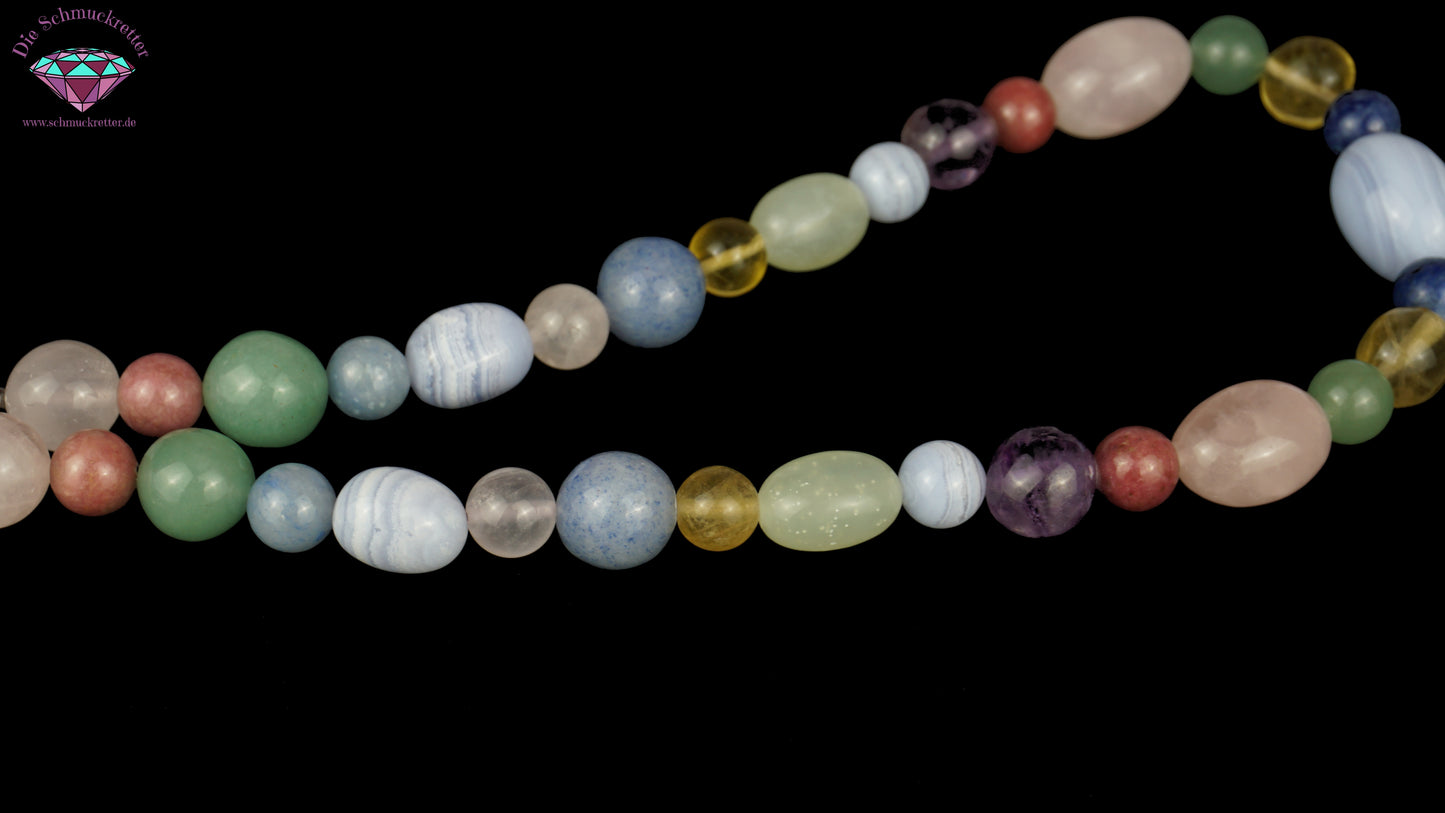Bunte Edelsteinkette mit 925 Silber Verschluss