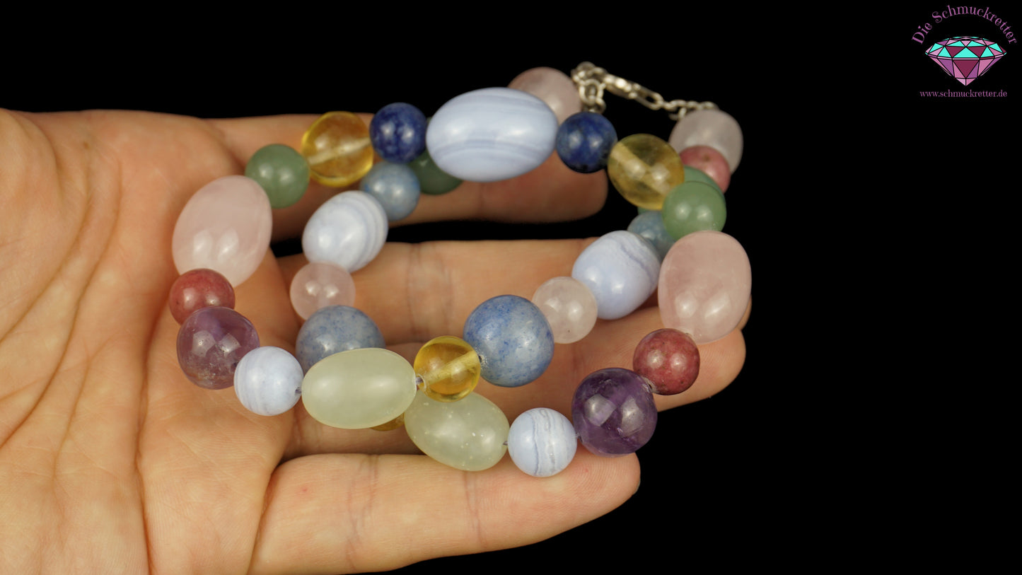 Bunte Edelsteinkette mit 925 Silber Verschluss