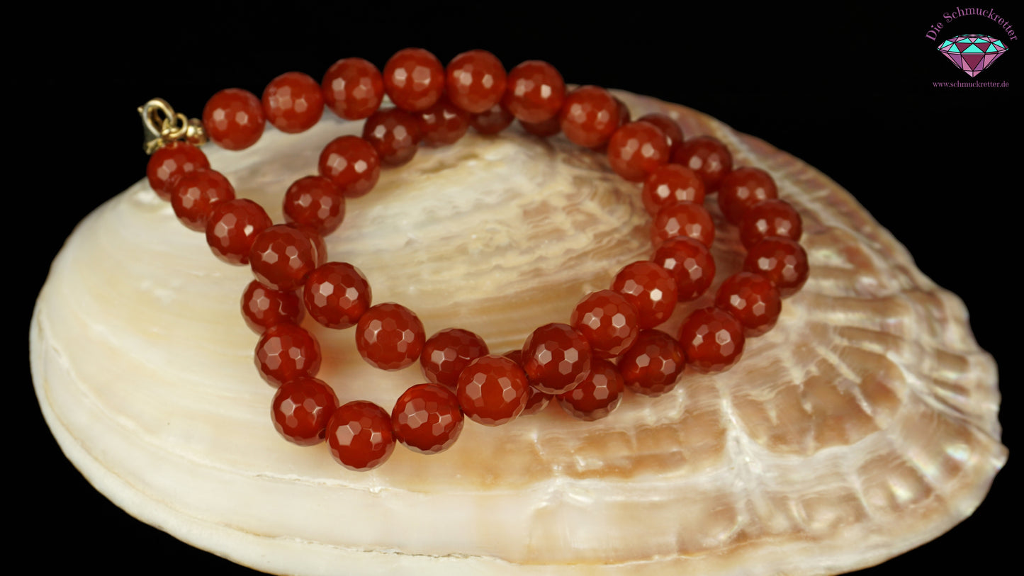 Facettierte Karneol Halskette - 925 Silber Verschluss