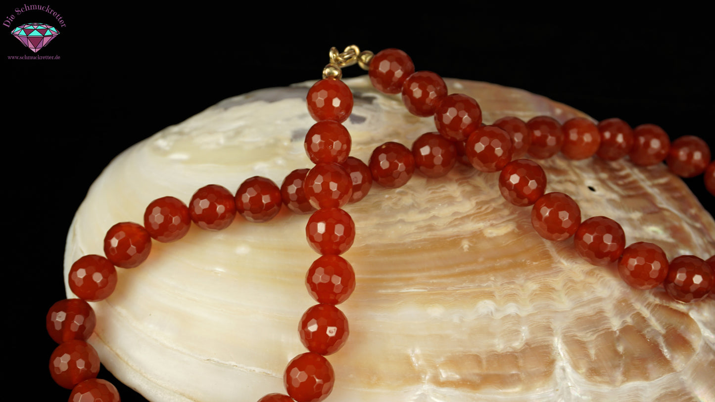 Facettierte Karneol Halskette - 925 Silber Verschluss