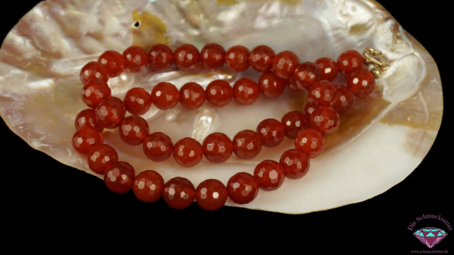 Facettierte Karneol Halskette - 925 Silber Verschluss