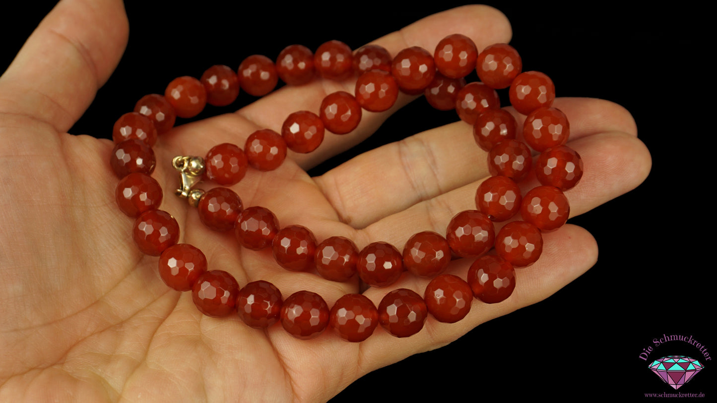 Facettierte Karneol Halskette - 925 Silber Verschluss