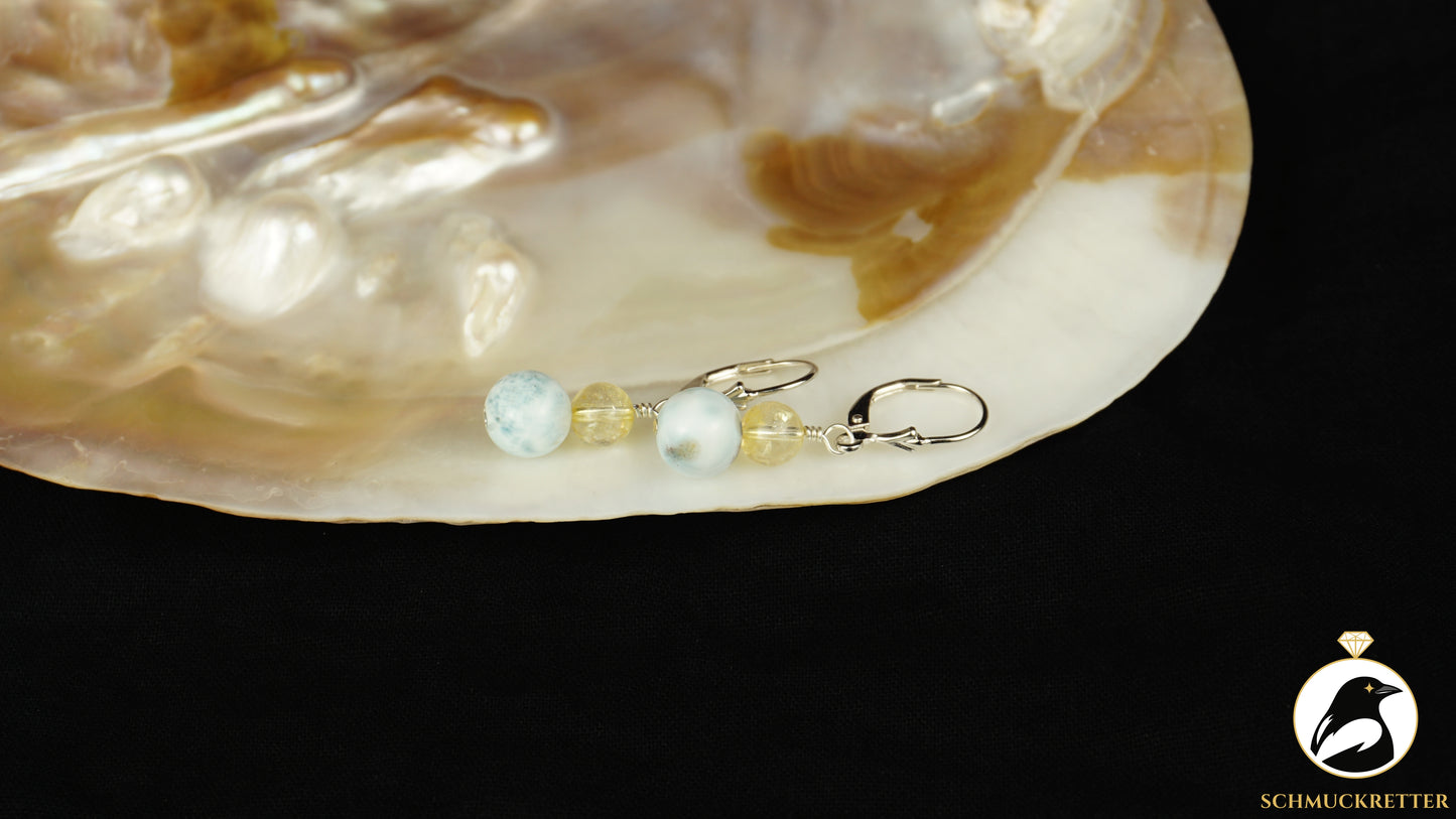 Larimar Ohrringe mit Citrin - aus 925 Silber