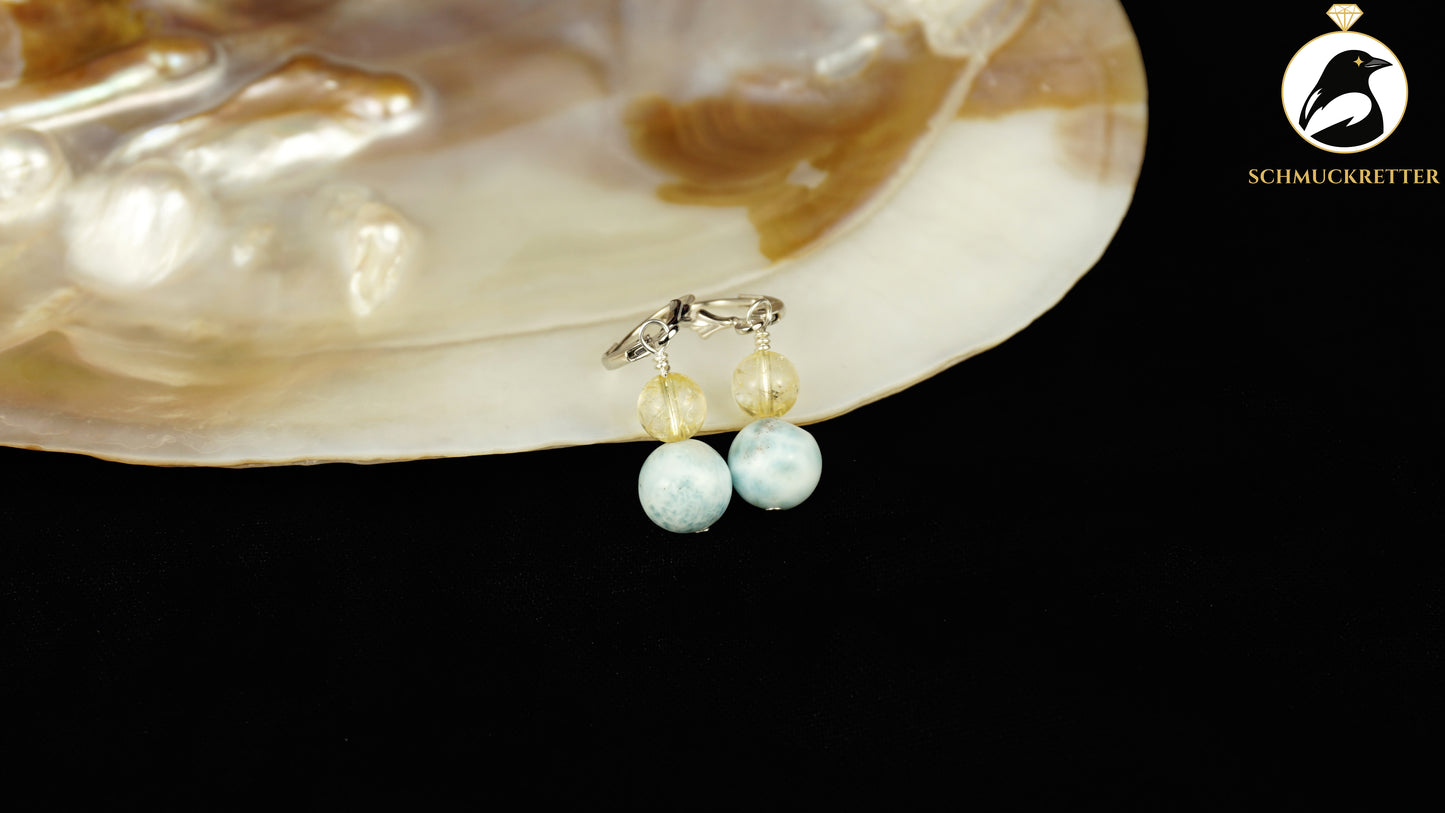 Larimar Ohrringe mit Citrin - aus 925 Silber