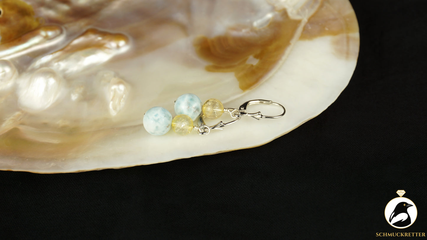 Larimar Ohrringe mit Citrin - aus 925 Silber