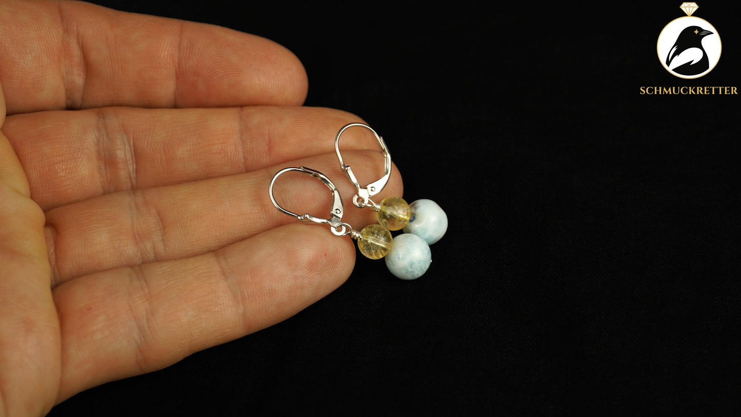 Larimar Ohrringe mit Citrin - aus 925 Silber