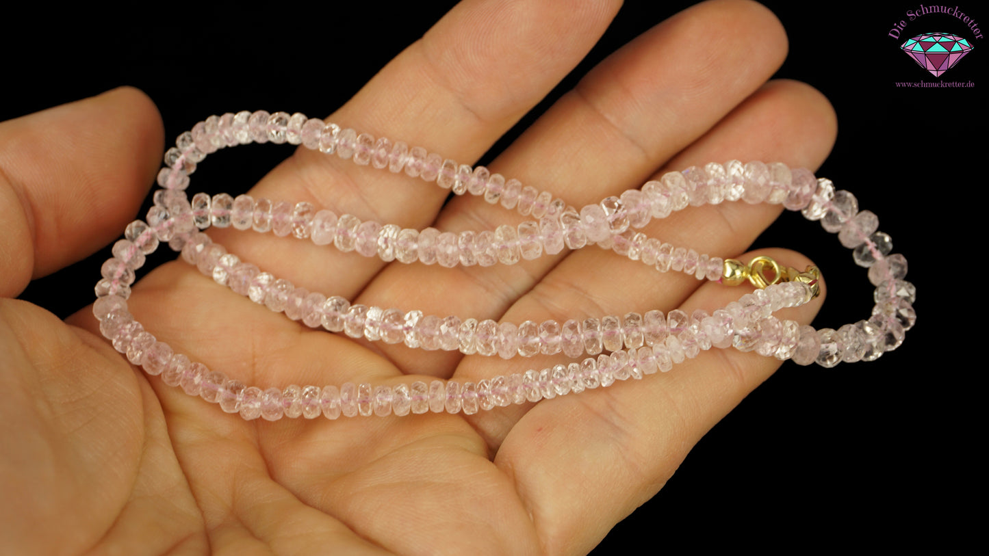 Halskette aus pinkem Morganit mit 375 Gold Verschluss, circa 75ct