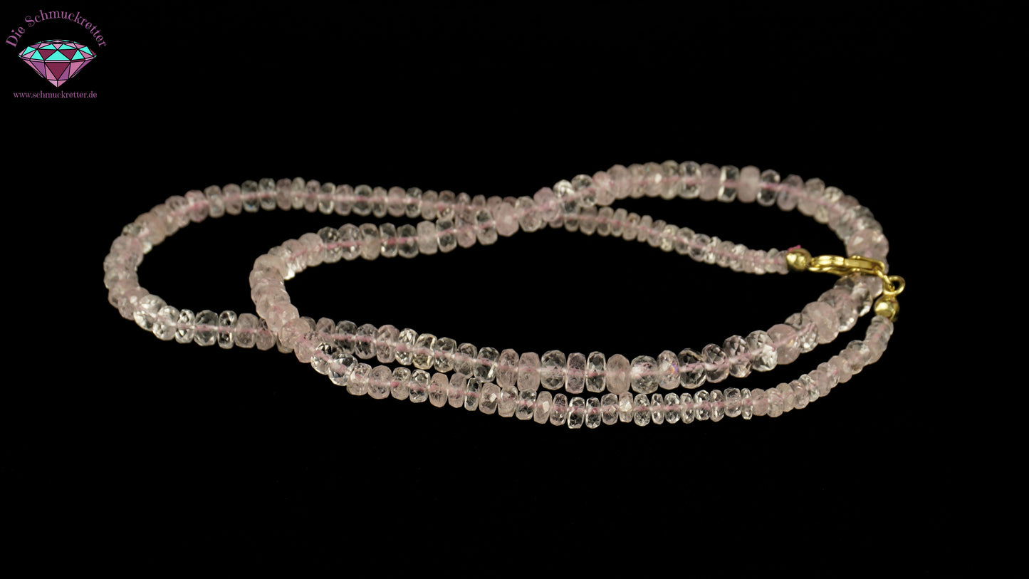 Halskette aus pinkem Morganit mit 375 Gold Verschluss, circa 75ct