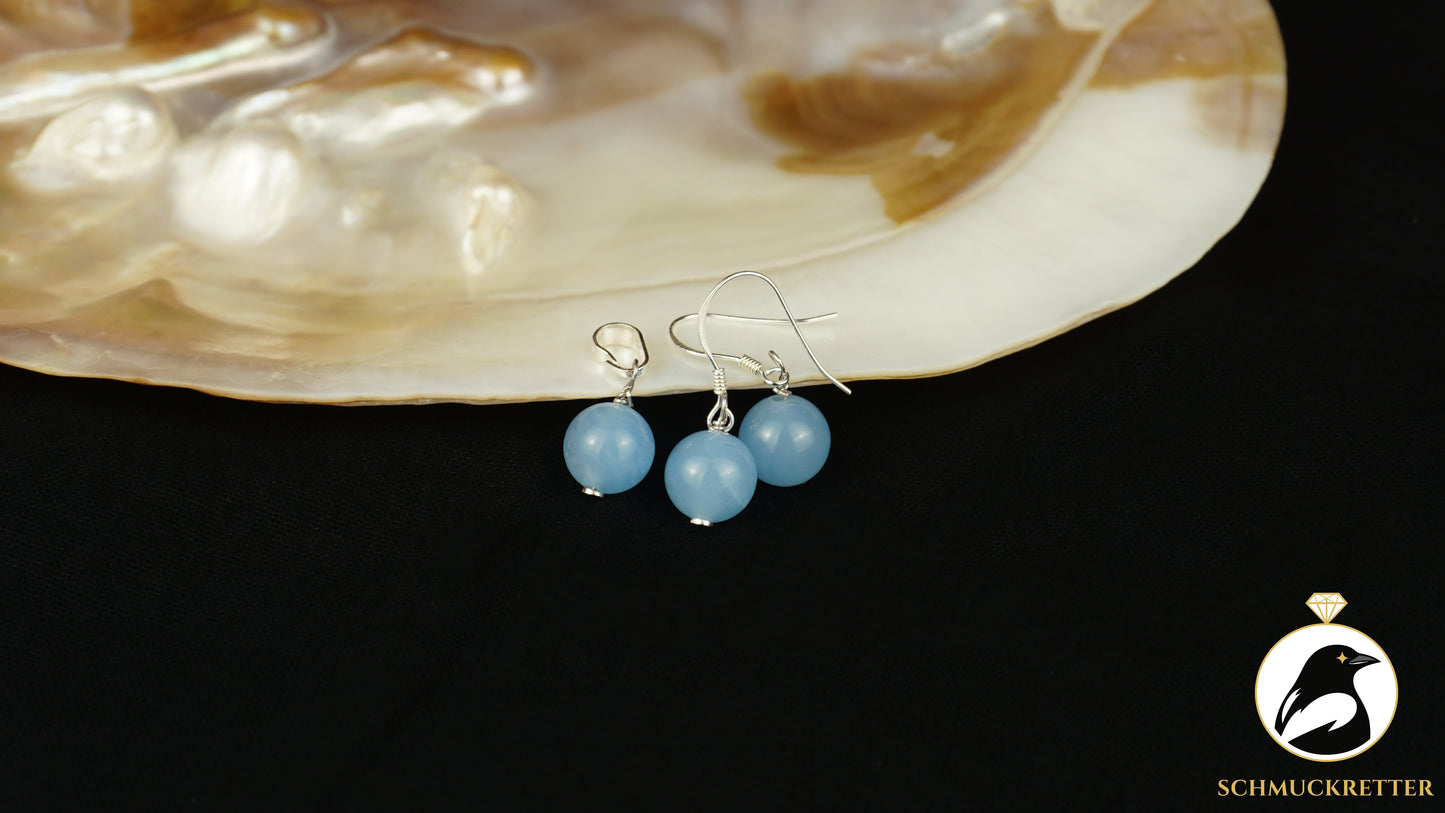 Blauer Beryll Set - 925 Silber - Anhänger + Ohrringe