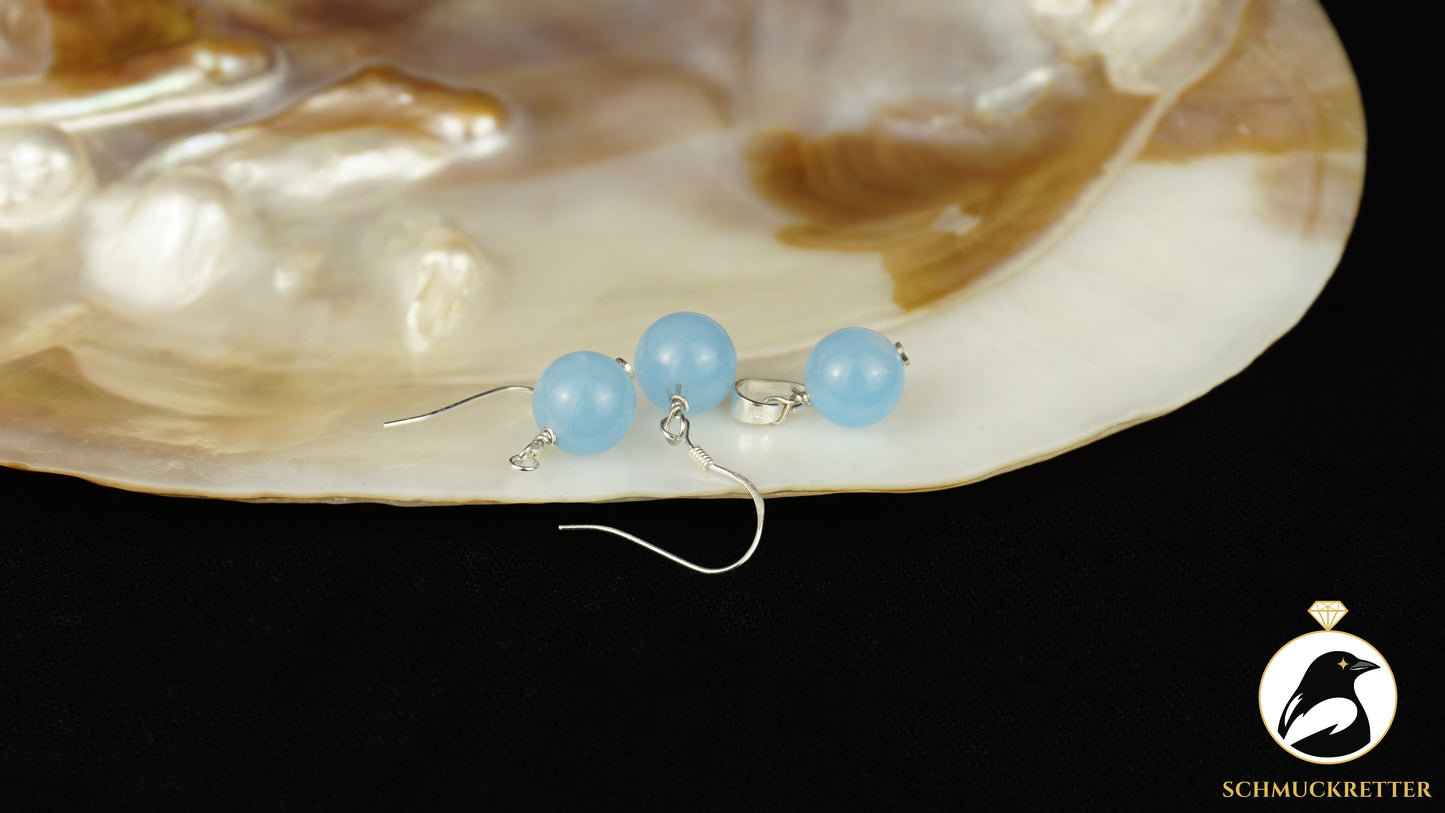 Blauer Beryll Set - 925 Silber - Anhänger + Ohrringe