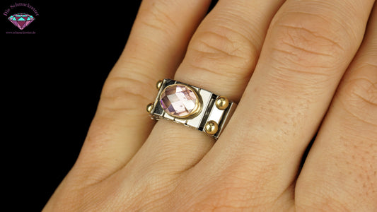 Nomination: Dehnbarer 750 Gold / Edelstahl Ring mit rosa Zirkonia, aus Italien
