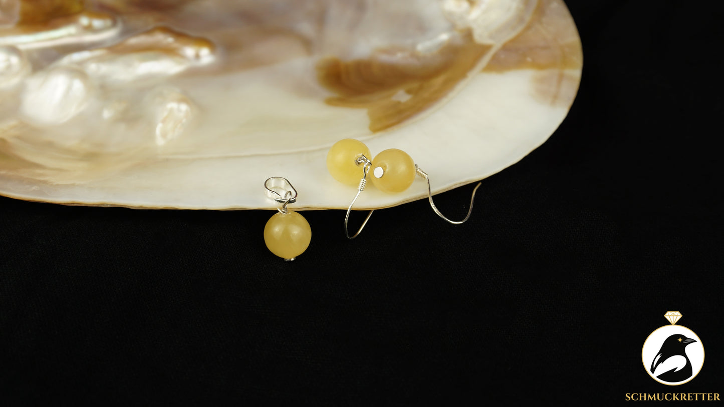 Calcit Set - 925 Silber - Anhänger + Ohrringe