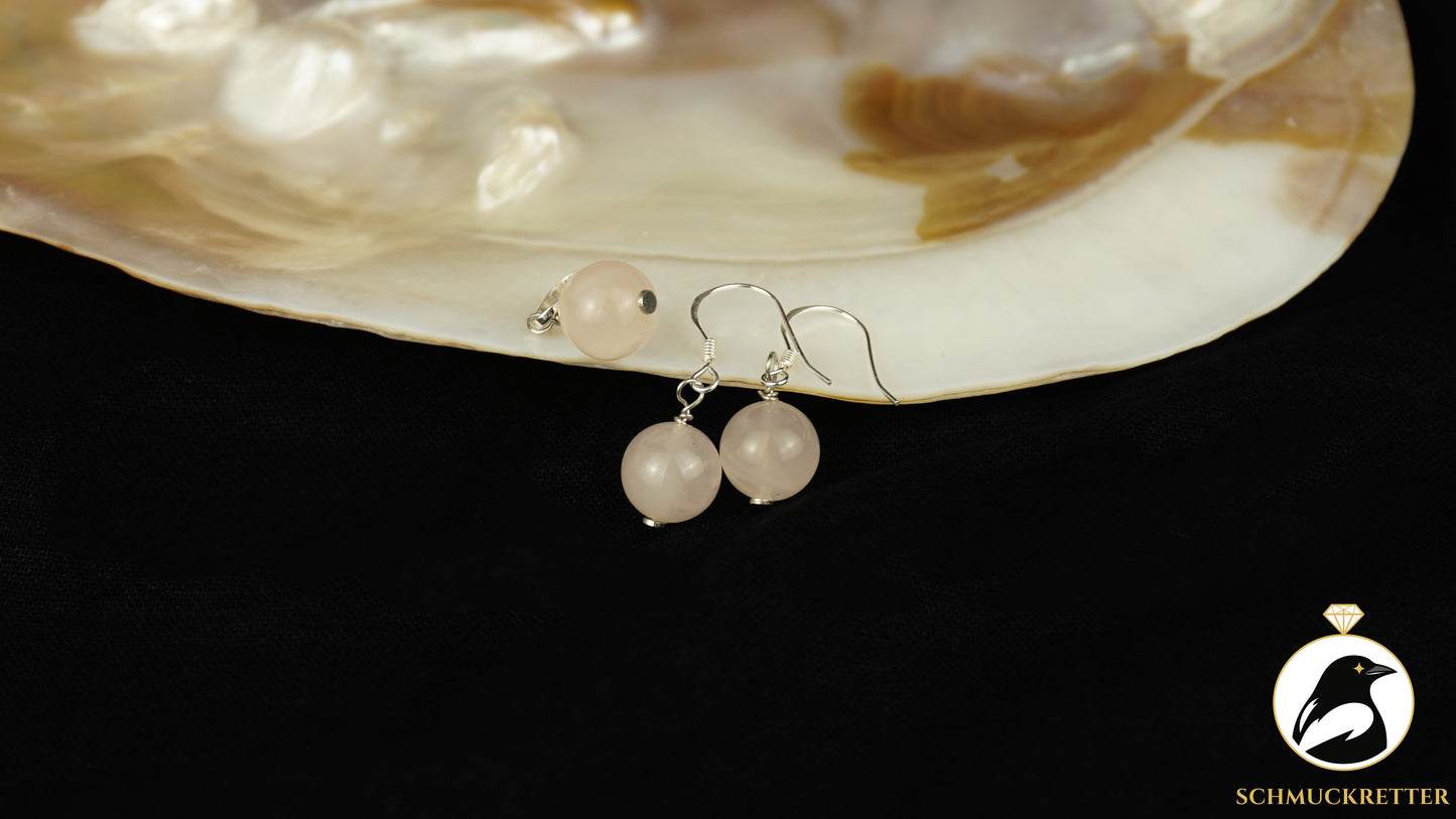 Rosenquarz Set - 925 Silber - Anhänger + Ohrringe