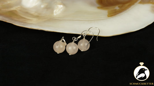 Rosenquarz Set - 925 Silber - Anhänger + Ohrringe