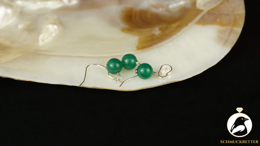 Grüner Achat Set - 925 Silber - Anhänger + Ohrringe