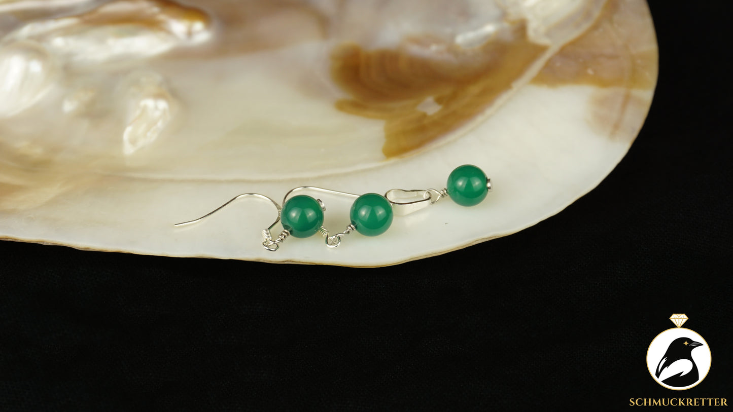 Grüner Achat Set - 925 Silber - Anhänger + Ohrringe
