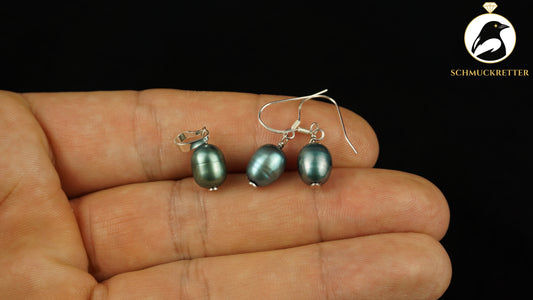 Süßwasserperlen Set - 925 Silber - Anhänger + Ohrringe